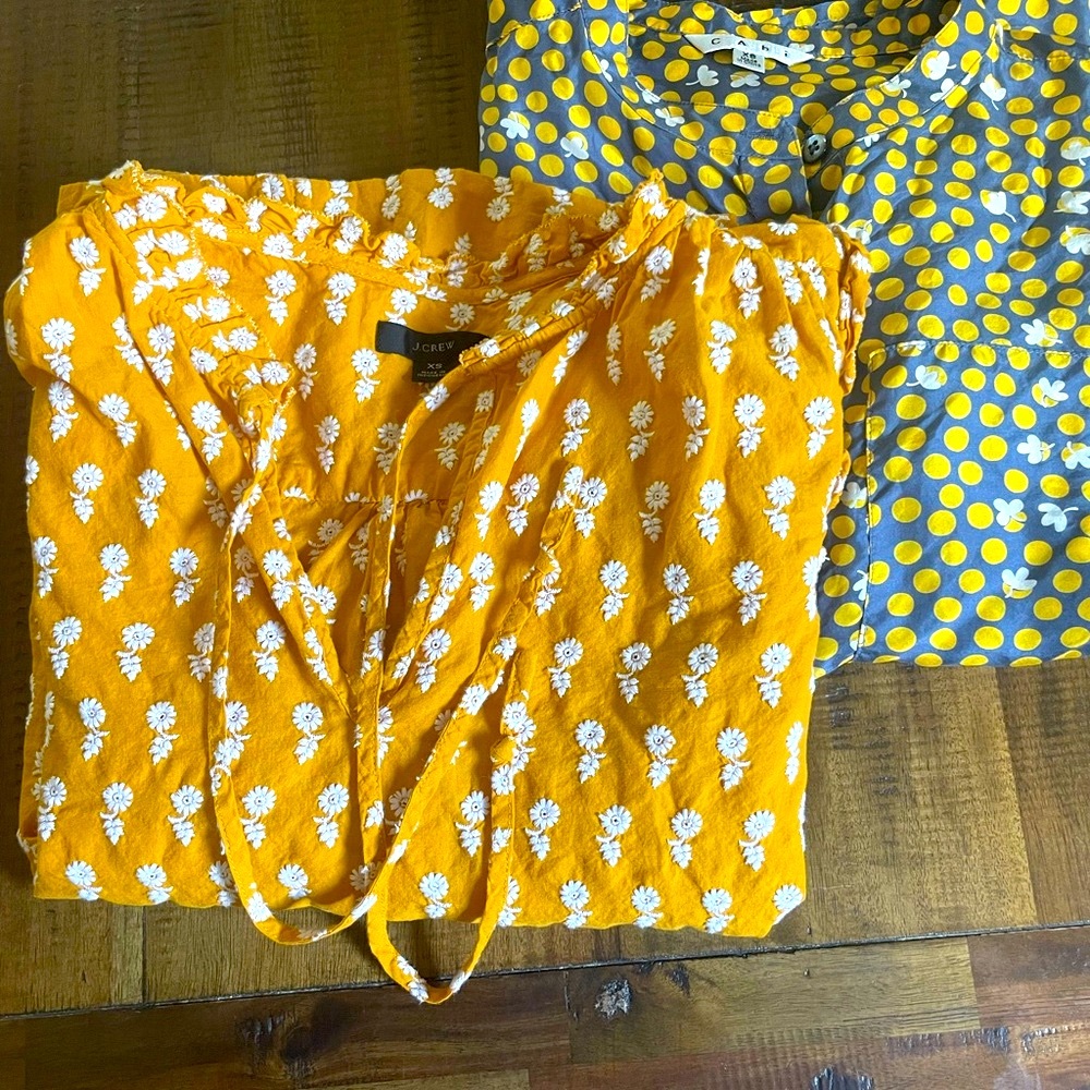 J. Crew Yellow and Gray Blouse